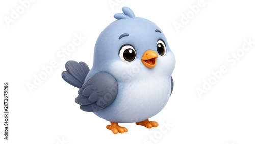 Cute little blue bird cartoon character isolated on transparent background