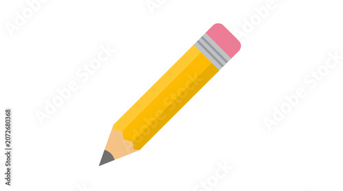 Yellow Pencil with Pink Eraser, Sharpened Tip, Isolated on White Background