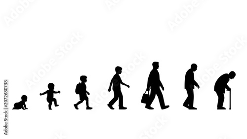 Bild auf Leinwand Silhouettes Depicting Human Life Stages From Infancy to Old Age Featuring Silhou