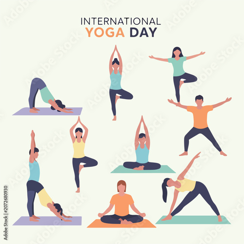 International Yoga Day illustration with people in various poses