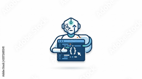 Brain and Gear Concept in Blue Halftone Dotted Pattern