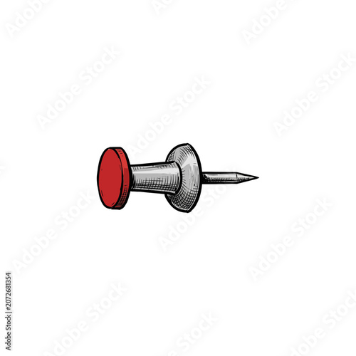 Steel Push Pin With Vibrant Red Circular Head And Sharp Pointed Tip For Bulletin Board Andecork Surface Use Vector Illustration