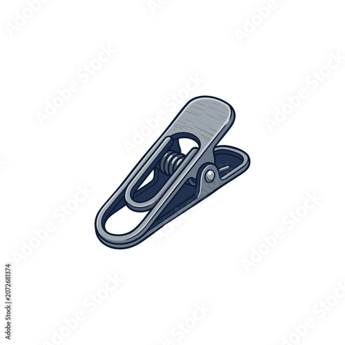 Navy Blue Steel Paper Clip With Dual Loop Functional Design Polished Metal Finish And Standard Office Clipping Mechanism Vector Illustration