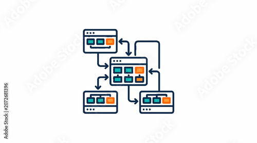 Digital Web Browser Interface with Data Flow Symbols