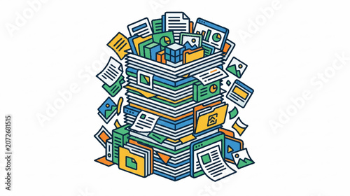 Big data organization and file management halftone icons