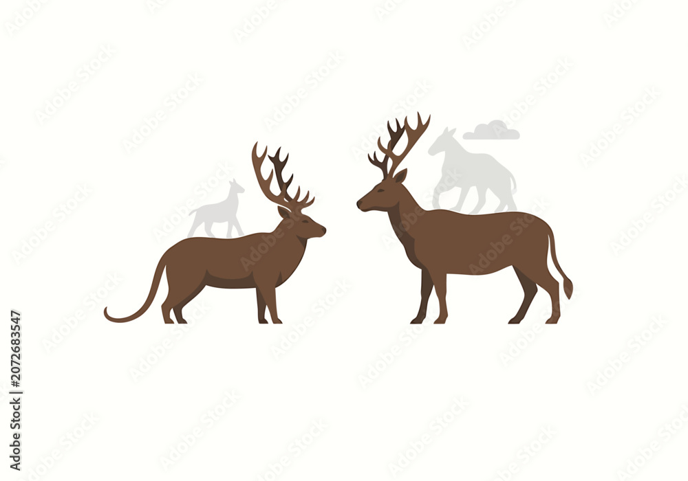 Fototapeta premium Brown Deer Facing Each Other on White Background
