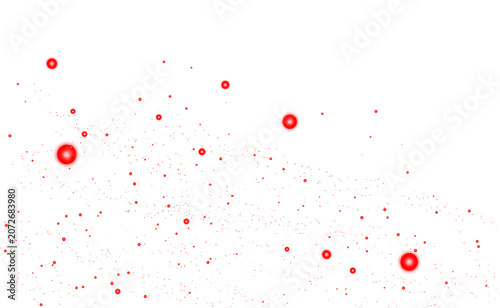 Принти на полотні Dynamic red bokeh spheres and tiny paint splatters vector design.