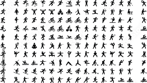 Photos Sports and olympic games mega pictogram collection, athlete stick figure icons v