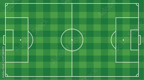 Illustration of Green soccer field with white lines and goals.