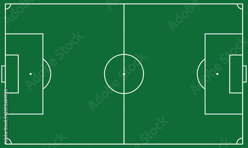 Illustration of Green soccer field with white lines and goals.
