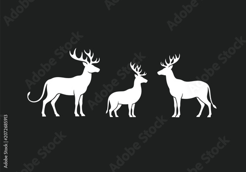 White Deer Silhouettes on Black Background