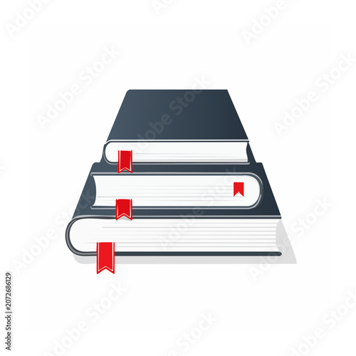 Flat design stack of books with red bookmarks