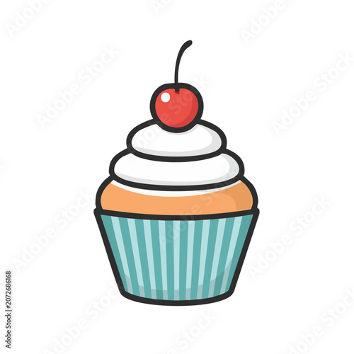 Flat illustration of a cupcake with cherry on top