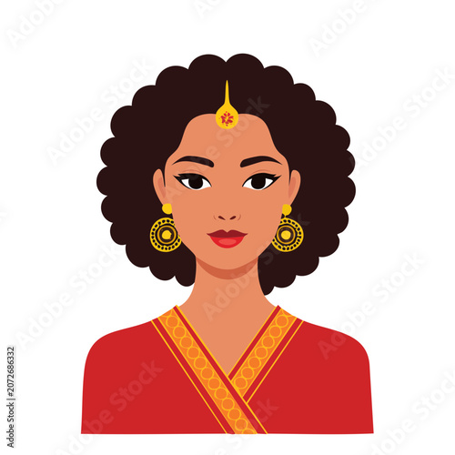 Flat vector illustration of a woman in traditional attire