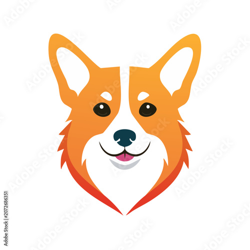 Flat Vector Illustration of Corgi Dog Head