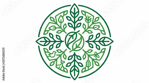 Symmetrical green halftone leaf and floral pattern