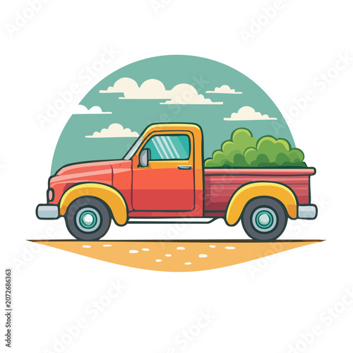 Flat vector illustration of delivery truck with melons