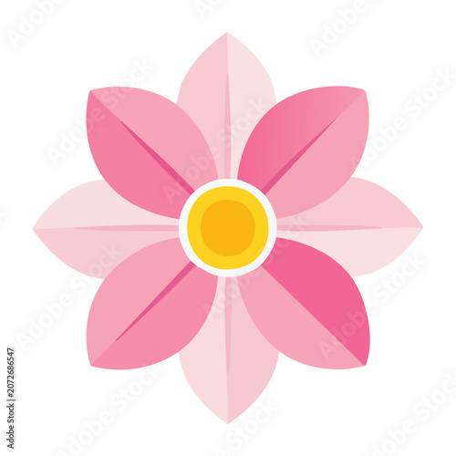 Pink flower with yellow center in flat design