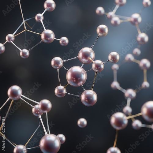 Abstract 3d molecular structure visualization with glowing spheres