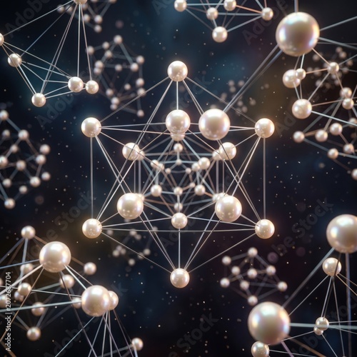 Abstract 3d molecular structure with glowing spheres and interconnected lines