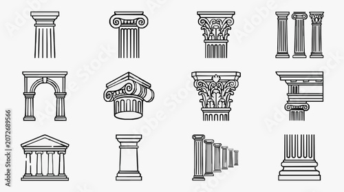 Valokuva Elegant Black and White Line Art Collection of Classical Greek and Roman Archite
