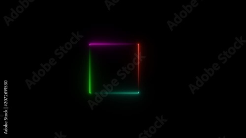 Multicolor Neon Corner Frame Animation on Black Background with Glowing Square Border, Digital Overlay and Modern Tech Motion