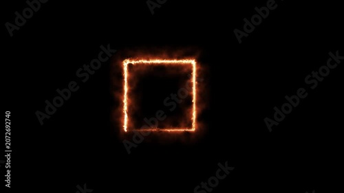 Golden Spark Square Frame Animation on Black Background with Burning Light Border, Luxury Overlay Element and Fire Motion Effect