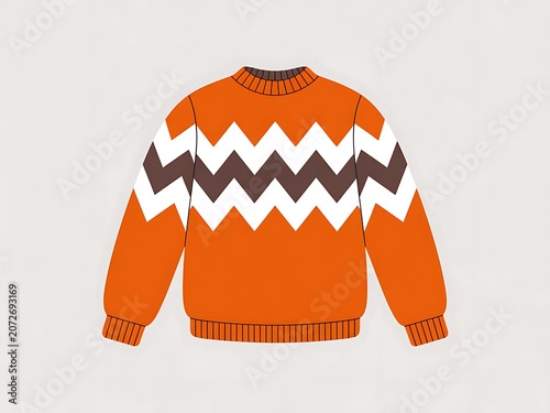 Orange Sweater with Brown and White Chevron Pattern