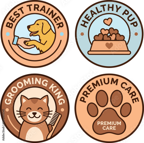 Pet groomer awards badges for training and healthy pet care services