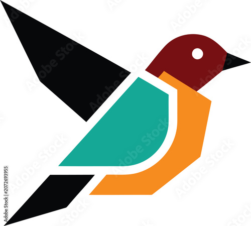 Geometric Bird in Flight with Colorful Segments