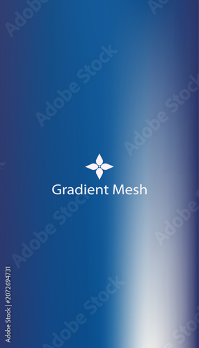 Vertical gradient mesh with deep blue fading to bright white light streaks and a floral emblem
