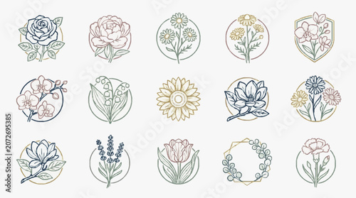 Professional Elegant Watercolor Floral Illustrations Set with Delicate Line Art and Gold Accents for Branding Stationery or Digital Design