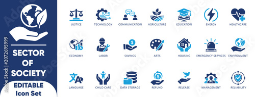 Cuadro en lienzo Sector of society icon set