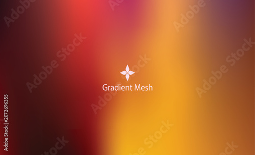 Vibrant red and yellow gradient mesh background, with subtle floral emblem