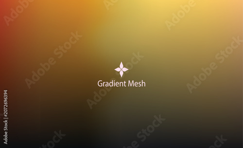 Warm gradient mesh background, in golden yellow, and deep brown, tones with floral emblem