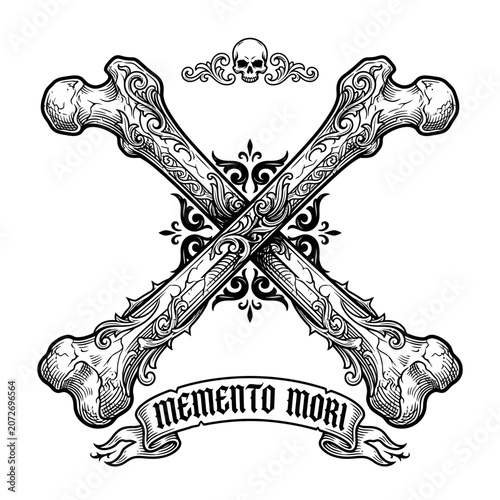 Ornate Crossbones SkullMemento Mori Banner Illustration