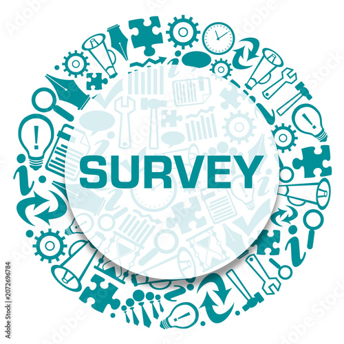 Survey Business Symbols Turquoise Teal Circular Badge Style Text 