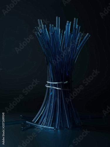 Blue Paintbrushes Tied with Twine on Dark Background