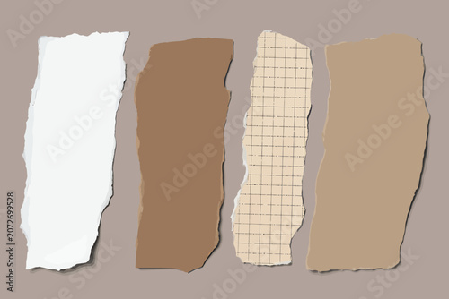 Torn Paper Strips in Brown Beige White and Grid Texture