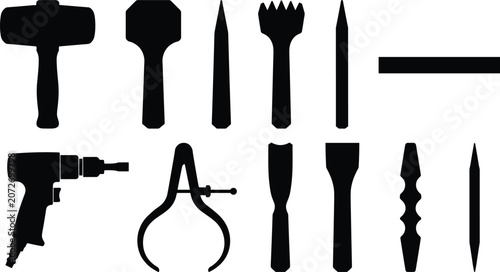 Φωτογραφία Professional Leathercraft and Leather Working Tool Silhouette Icon Set Featuring