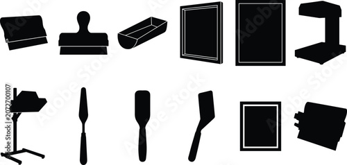 Cuadro en lienzo Professional Screen Printing and Serigraphy Equipment Silhouette Icon Set Featur