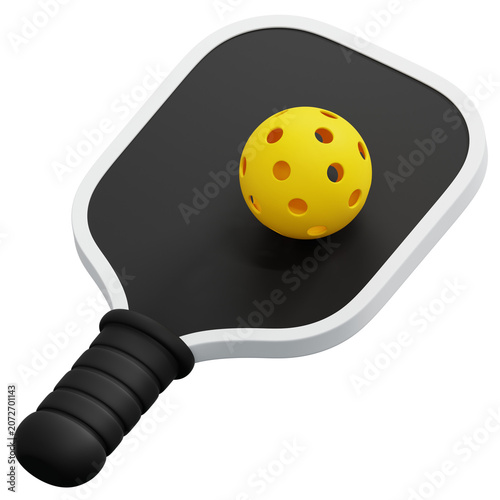 3D Black Pickleball Paddle And Ball