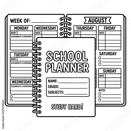 School Planner Schedule To Do List August Typography Study Hard
