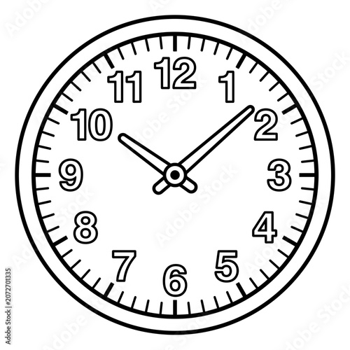 Simple analog clock face with hands at 10:10, black outline on white background.