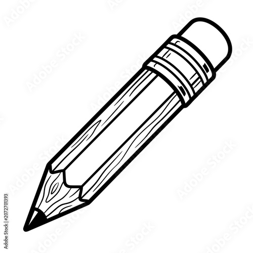 Pencil with Eraser, Isolated on White Background, Drawing Tool