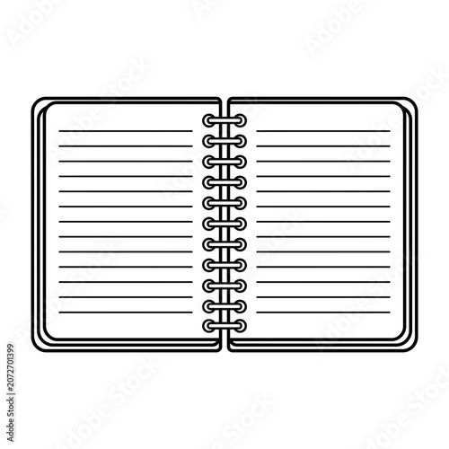 Open notebook, blank lined pages, spiral bound, writing, note taking