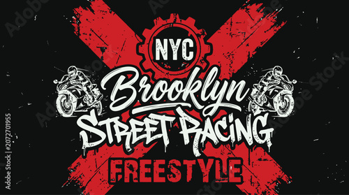 Canvastavla Nyc brooklyn street racing freestyle motorcycle logo