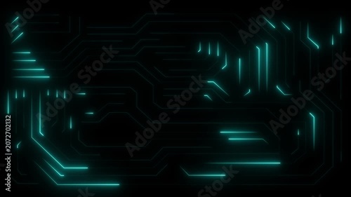 Teal Digital Circuit Animation Background with Glowing Data Flow Lines, Abstract Network Motion and Futuristic Technology Interface