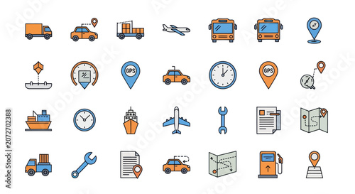 Collection of Transportation and Logistics Icons.