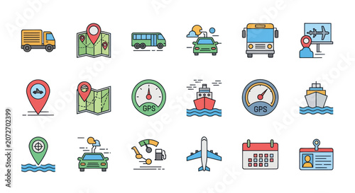 Collection of Transportation and Navigation Icons.